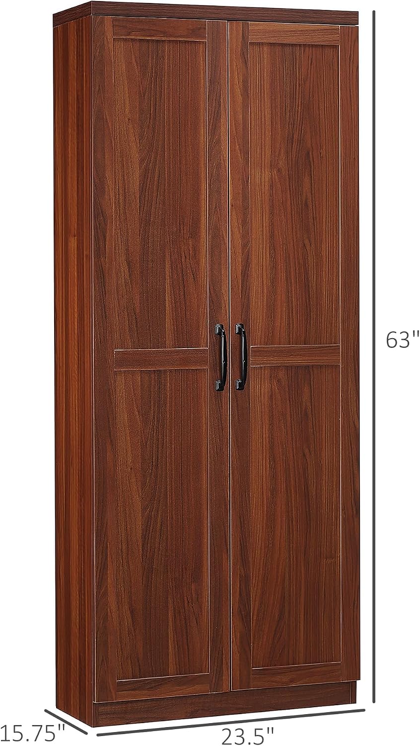 63" Tall Kitchen Pantry Storage Cabinet, 2-Door Freestanding Buffet with...