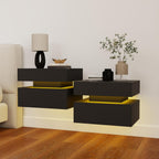 Vibe & Dine Floating Nightstand Set of 2, Wall Mounted Night Stand with Led Lights, Modern Bedside Tables with Drawers for Bedroom, Easy Assembly, Black