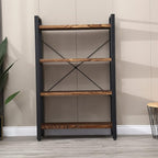 Solid Wood Bookshelf, 4-Tier Rustic Vintage Industrial Etagere Bookcase, Open Metal & Wood Vintage Book Shelf, Retro Brown