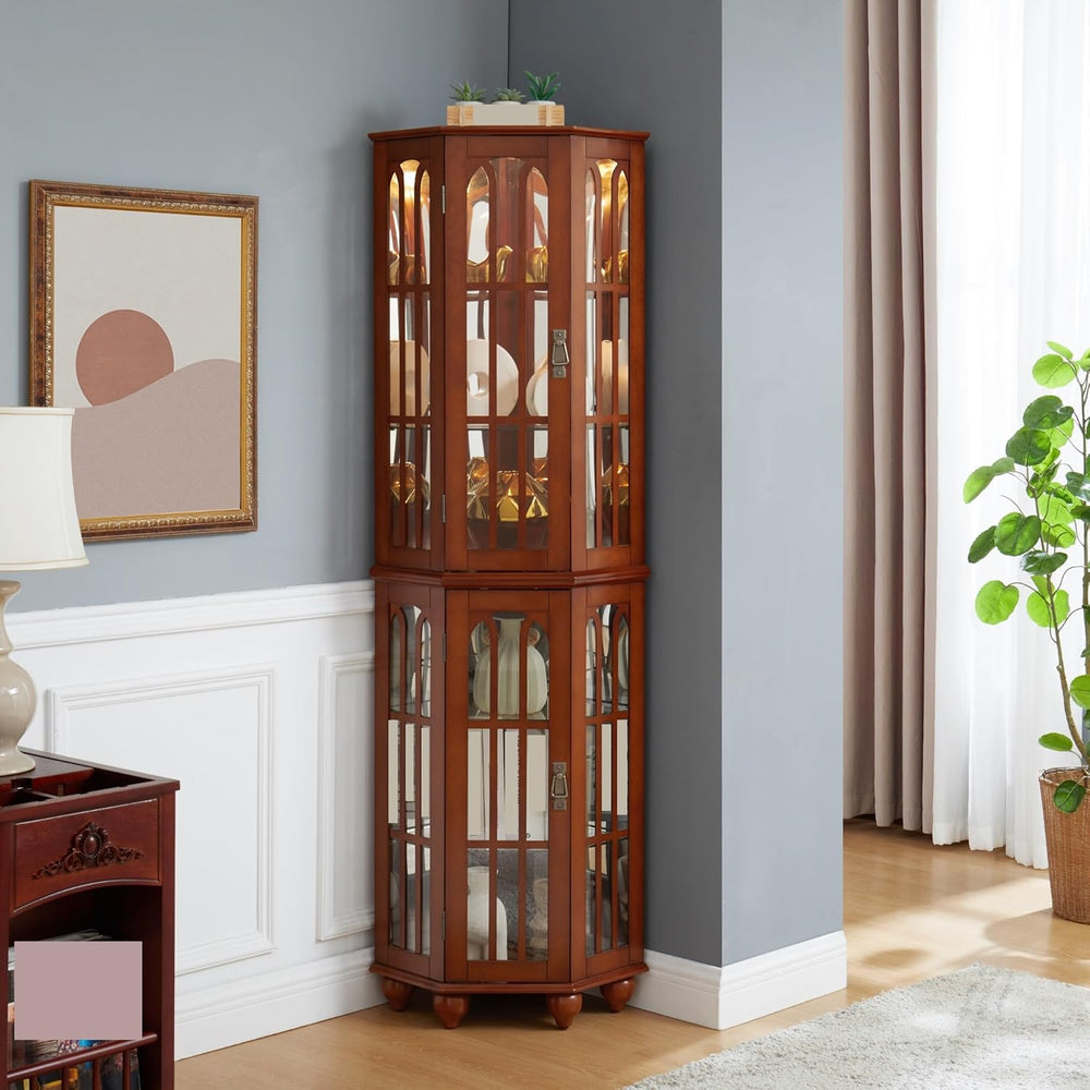 Pantry Sideboard Locker, Corner Curio Cabinet, with 4 Adjustable Tempered Gla...