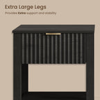 Fluted Night Stand with Golden Handle,Set of 2 Mid-Century Nightstands with Drawer, Bedside Table with Storage Shelf, Side Tables for Room,End Tables for Bedroom,Black Wood Grain