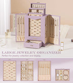 Homde Jewelry Organizer with Transparent Window Necklace Hooks Gift for Women Jewelry Box Display Case for Necklaces Rings Earrings Bracelets and Other Accessories (Grey Purple)