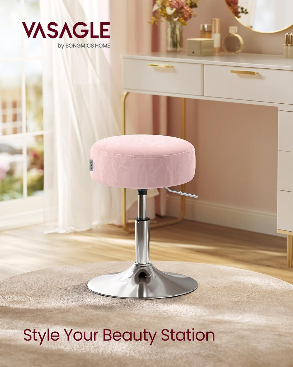 VASAGLE Bar Stool Set of 1, 360° Swivel Vanity Stool, Thick Cushion | Makeup ...