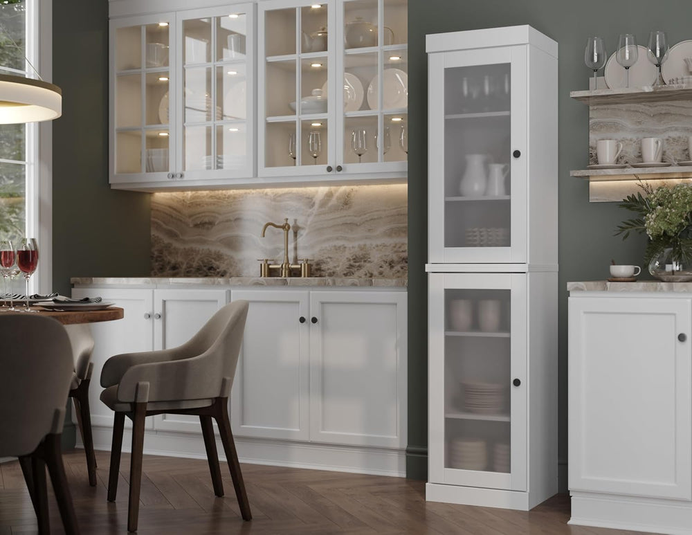 Palace Imports Solid Wood Kitchen Pantry Cabinet w/Frosted Glass Doors - Narr...