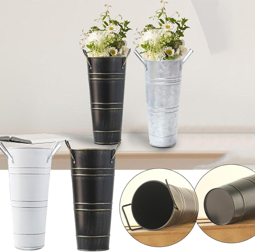 Rustic Metal Umbrella Stand Holder, Freestanding Bucket for Canes and Walking Sticks, Heavy Duty Entryway Storage Rack Floor Vase (Black)