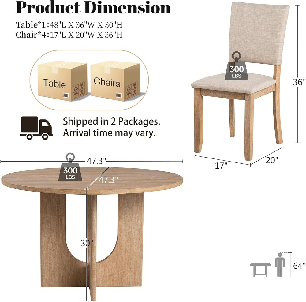 leovanni Round Dining Table Set for 4, Kitchen Table with 4 Upholstered Chair...