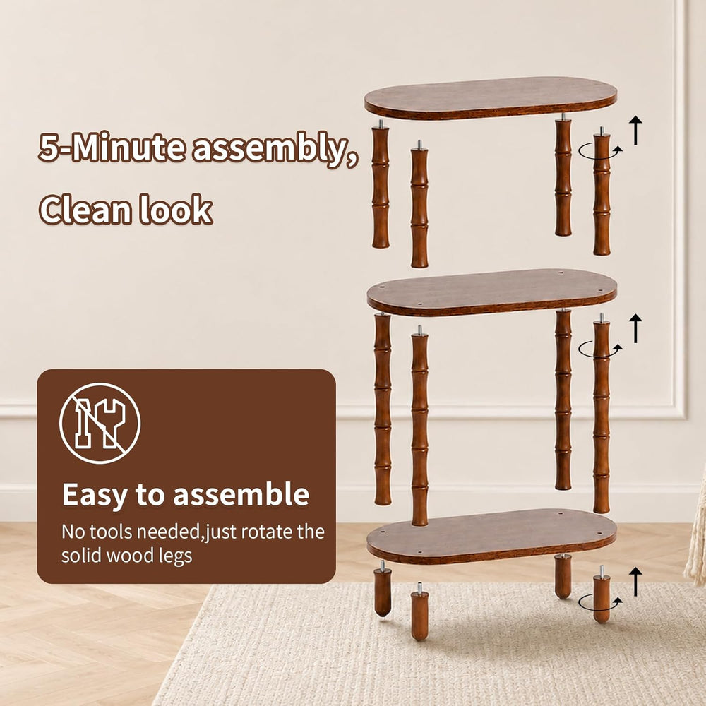 Narrow Side Table with Storage, 3-Tier End Table Skinny Nightstand for Bedroo...