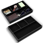 2 Pieces Faux Leather Valet Tray for Men, Stackable Jewelry Organizer for Drawers, Nightstand Caddy Tray for Key, Wallet, Sunglass, Watch, Coin, Phone, Bedside Desk-top Storage (Black)