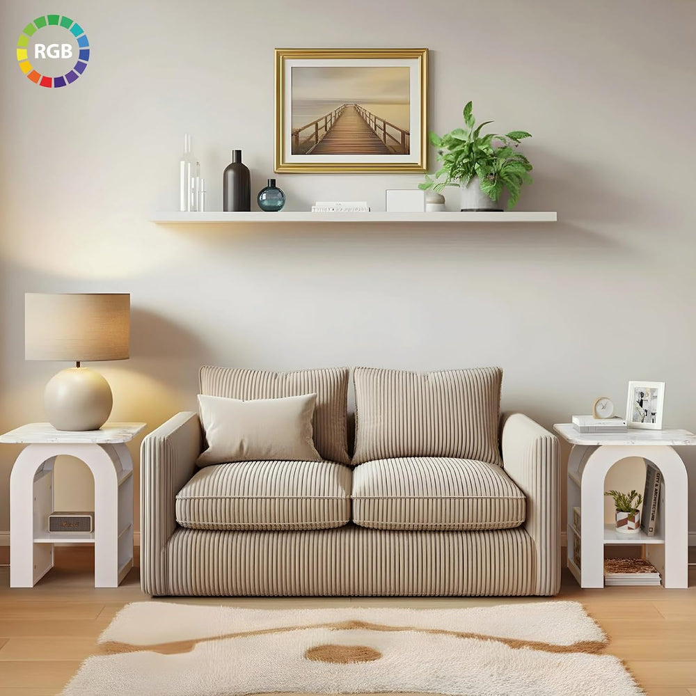 Furnaza End Table Set of 2,Marble Top Beside Table with LED Stip,Nightstand S...