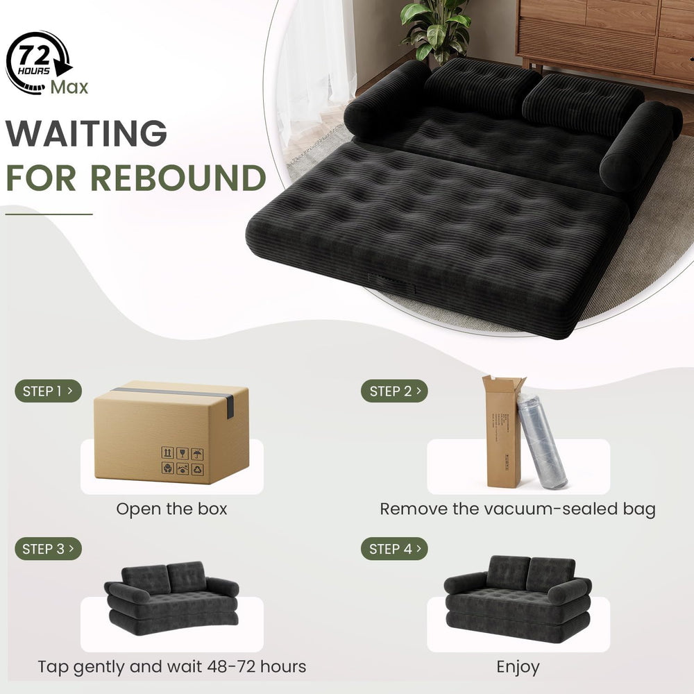 59" Convertible Sofa Bed, 5-in-1 Folding Sleeper Chair - Black, Full