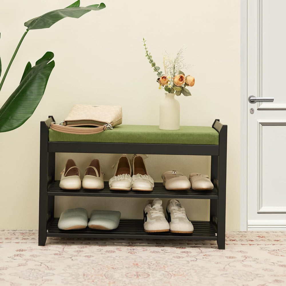 PETKABOO Shoe Rack Bench with Storage 27.6 in, Black Shoe Storage Bench with ...