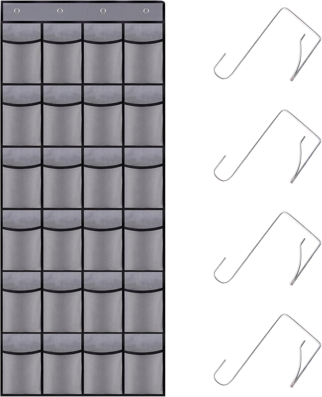 Over the Door Shoe Organizer, 24 Large Breathable Mesh Pockets, Hanging Storage Holder, Hanging Shoe Organizer(Grey)