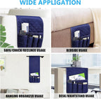Sofa Armrest Organizer Non-Slip Arm Chair Bedside Caddy Storage Organizer for Recliner Couch with 5 Pockets for Cell Phone TV Remote Control Magazines (BLUE)