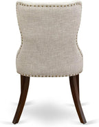 East West Furniture AMSI3-MAH-35 3 Piece Dining Room Table Set Contains a Round Kitchen Table with Pedestal and 2 Doeskin Linen Fabric Parson Dining Chairs, 36x36 Inch, Mahogany