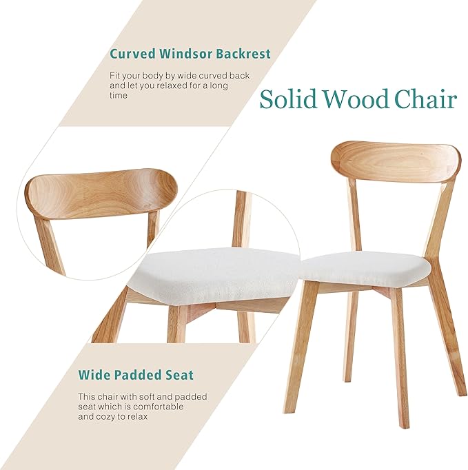 Solid Wood Dining Chairs Set of 2, Natural Wood Louis Upholstered Chairs with...