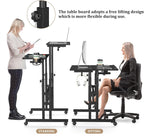 Small Standing Desk with Wheels, Mobile Stand Up Desk, Portable Standing Table on Wheels for Walking Pad, Rolling Computer Desk Adjustable Height, Tall Table