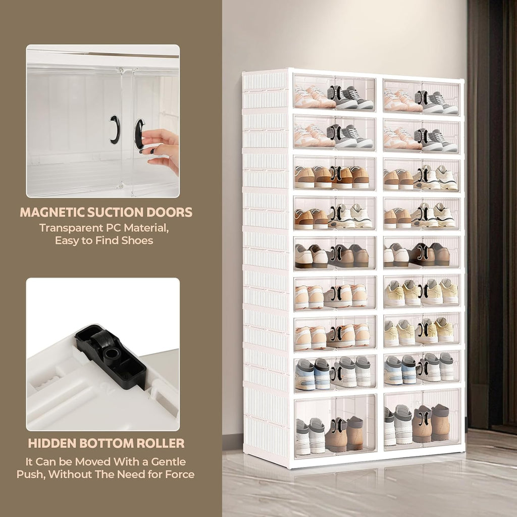 Dollate 9 Tiers 36 Pairs Foldable Shoe Rack, Large Shoe Storage with Magnetic Clear Door, Easy Assembly and Freely Movable Shoes Organizer, Large Capacity Shoe Shelf for Cloakroom, Entryway