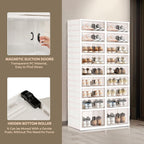 Dollate 9 Tiers 36 Pairs Foldable Shoe Rack, Large Shoe Storage with Magnetic Clear Door, Easy Assembly and Freely Movable Shoes Organizer, Large Capacity Shoe Shelf for Cloakroom, Entryway