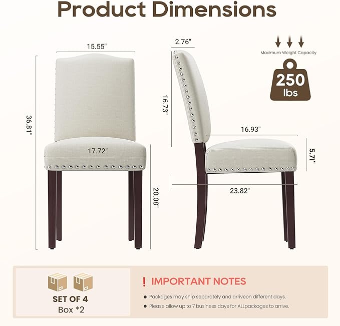 Upholstered Dining Chairs Set of 4 with Thickened Seat Cushion, Wooden Mid-Ce...