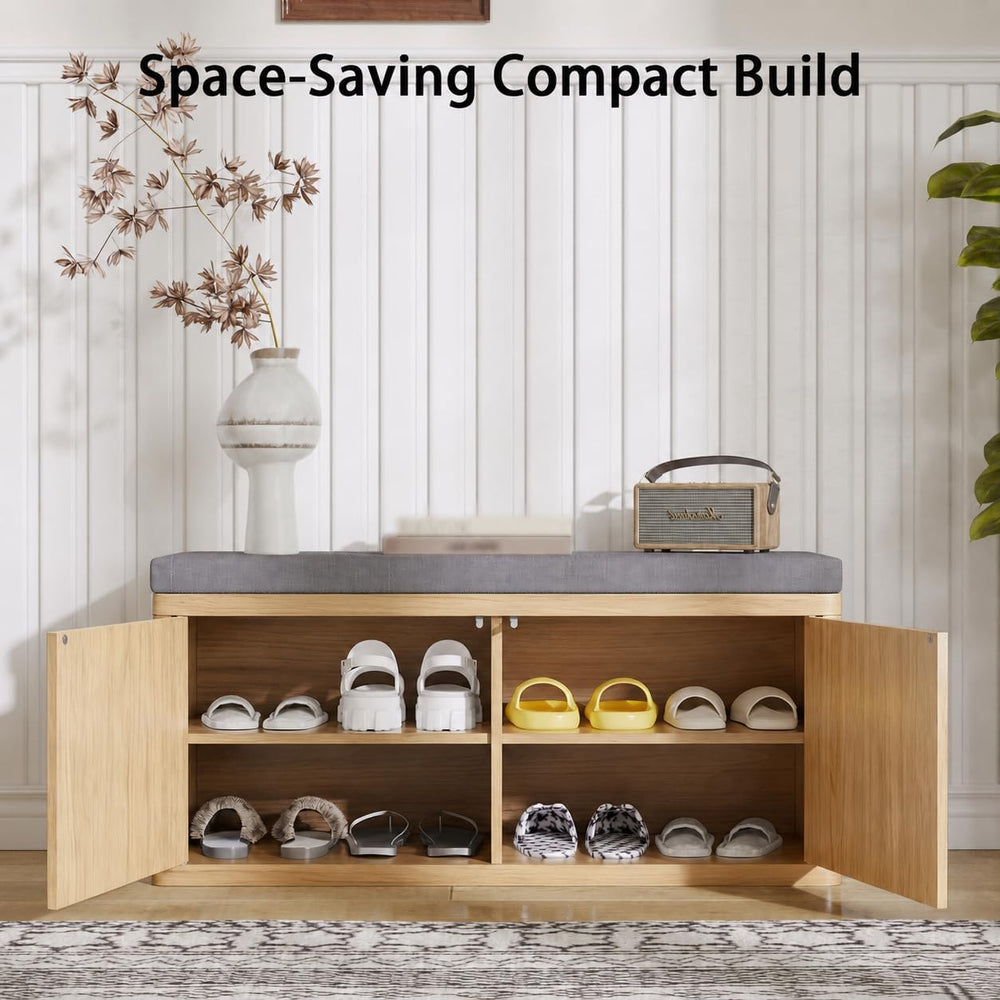 Entryway Shoe Storage Bench with 2" Cushion, 37.4" Small Bench with...