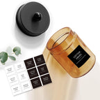 Amolliar Bronze Glass Apothecary Jar With Metal Lid & Stickers, Bathroom Qtip Dispenser Storage Canister, Perfect for Cotton Balls, Cotton Swabs, Makeup Pads, Bath Salt, Floss, 2 Pack (Black)