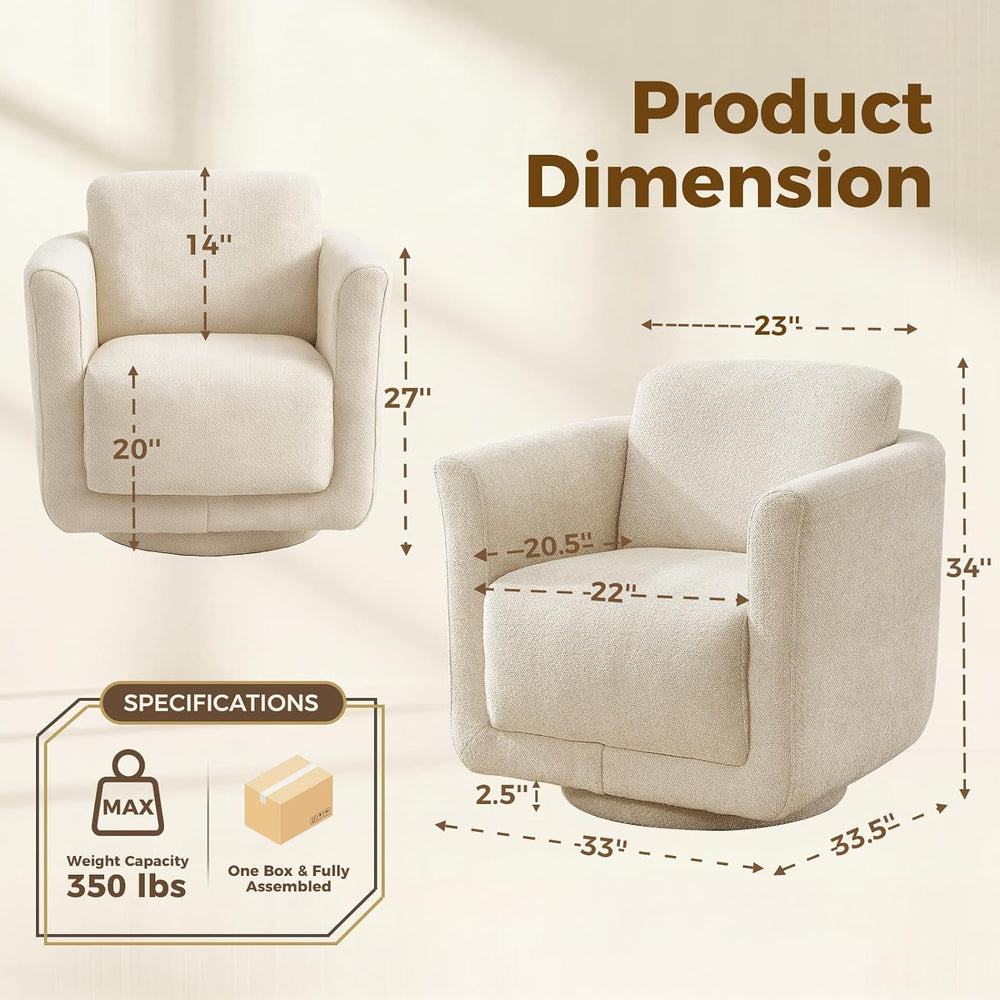 Swivel Accent Chairs Set of 2, Fully Assembled Chenille Armchairs, Linen | 36...