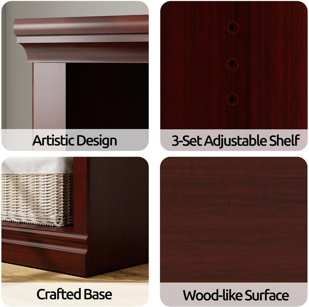 70" Tall Mahogany Bookcase, 5 Tiers Narrow Bookshelf for Living Room | 15" Wide Book shelf, Book Case for Hallway Kitchen Home Office Bathroom, Open Storage Organizer with Adjustable Shelf