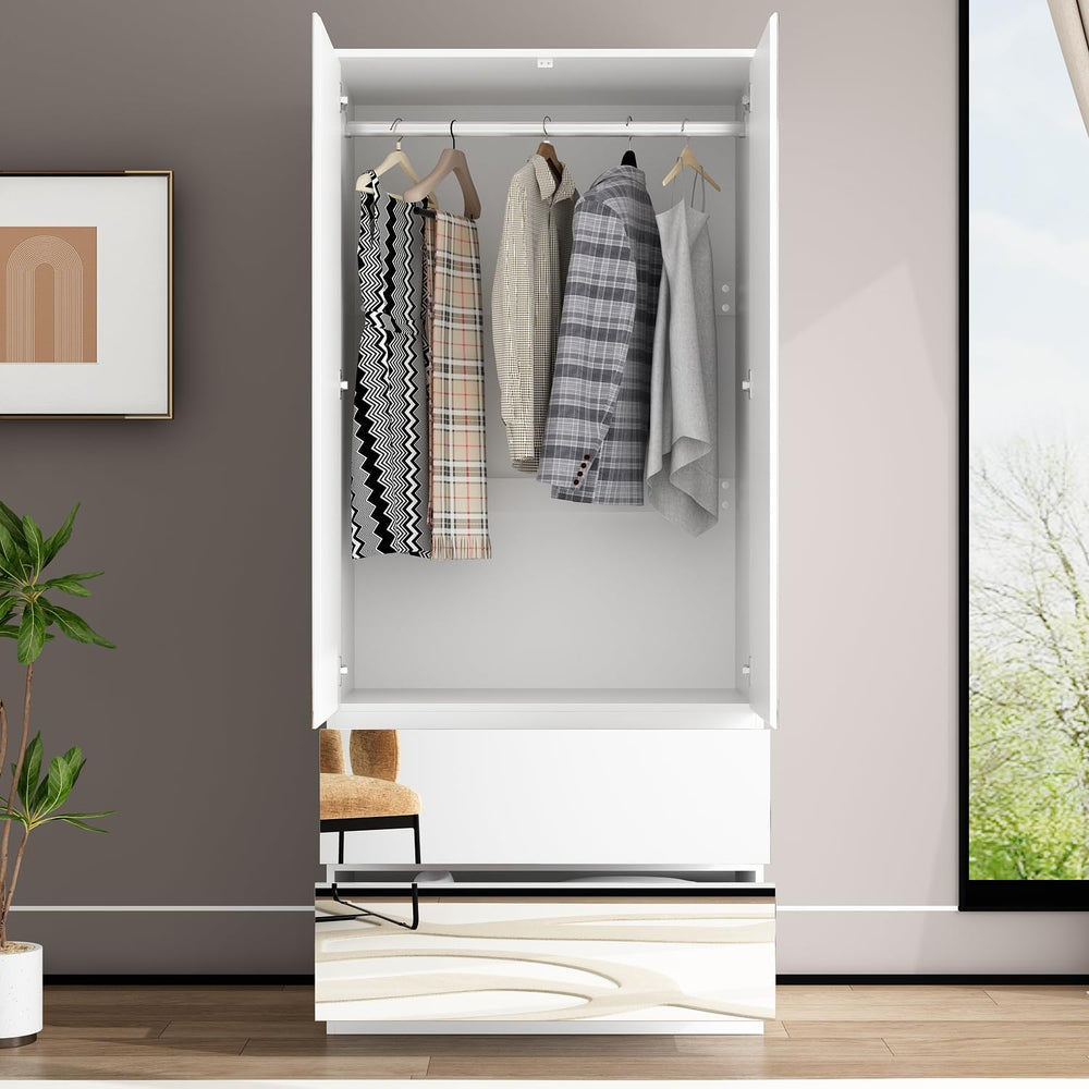 FUFU&GAGA Wardrobe with Mirror Door & Drawers, White Mirror Wardrobe ...