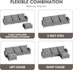 Homall 119" Modular Sectional Sofa, L Shaped Sofa Couch with Reversible Ottoman, DIY Combination Chenille Deep 3-Seat Cloud Couch for Living Room, Apartment (Light Grey, L Shaped Sofa)