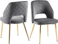 NORDICANA Modern Dining Chair Set of 2, Grey Velvet Fabric Upholstered Accent Chairs with Golden Metal Legs, Round Back Side Chairs for Kitchen Living Room Bedroom