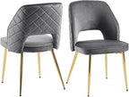NORDICANA Modern Dining Chair Set of 2, Grey Velvet Fabric Upholstered Accent Chairs with Golden Metal Legs, Round Back Side Chairs for Kitchen Living Room Bedroom