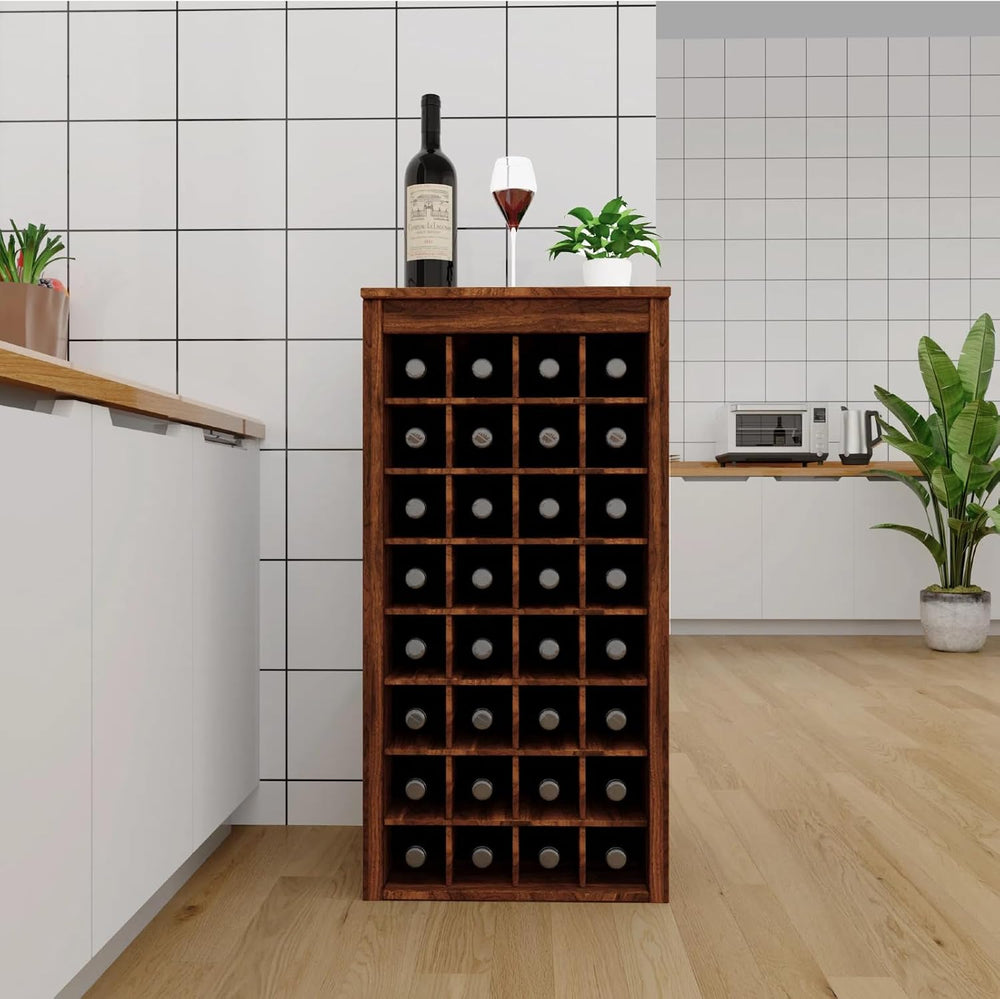 WERSMT 8-Tier Freestanding Wine Rack Wood, 32 Bottles Wine Rack Counter for S...