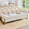 67" Storage Bench for Bedroom, King Size End of Bed Bench, Teddy Upholstered Storage Ottoman Bench with Golden Metal Legs, Bedroom Bench for Entryway, White