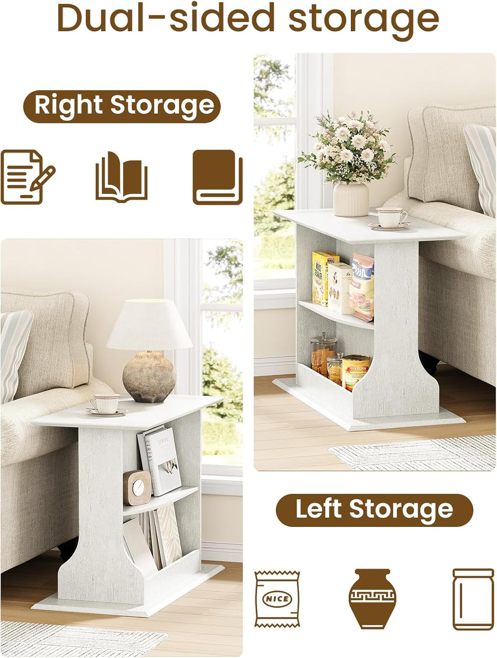 HIFYOBRO Skinny End Table for Small Spaces, 3-Tier Slim Nightstand with Doubl...