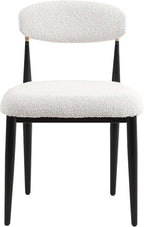 Morden Fort Modern Dining Chairs Set of 6, White Armless Chairs with Curved Backrest and Black Metal Legs for Dining Room, Kitchen, Living Room and Reception