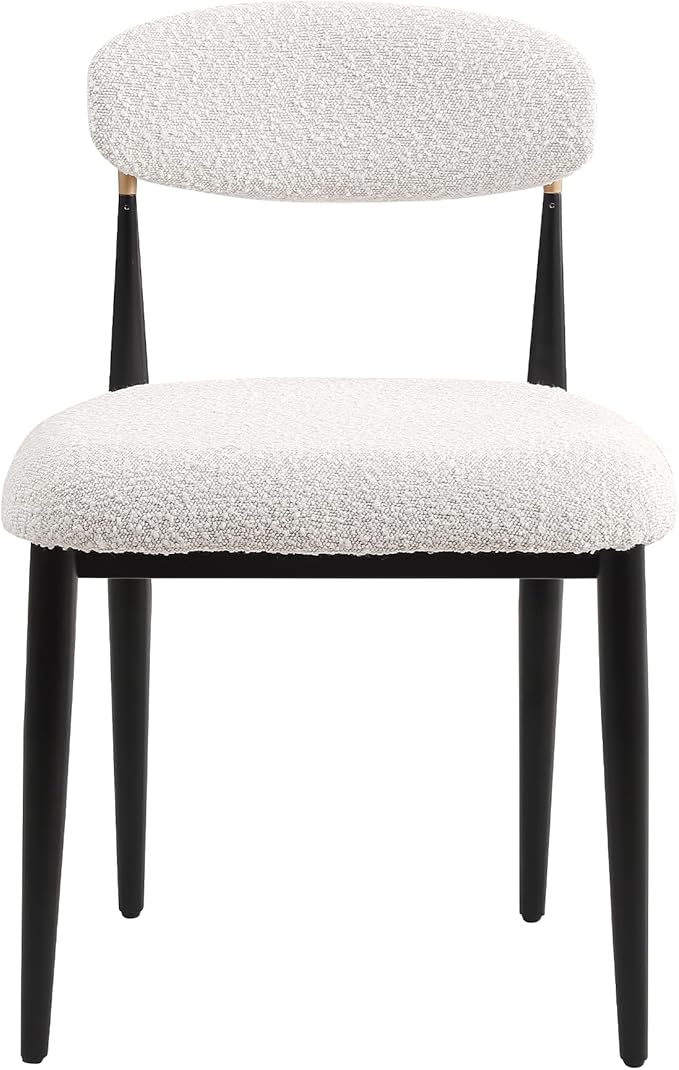 Morden Fort Modern Dining Chairs Set of 6, White Armless Chairs with Curved Backrest and Black Metal Legs for Dining Room, Kitchen, Living Room and Reception