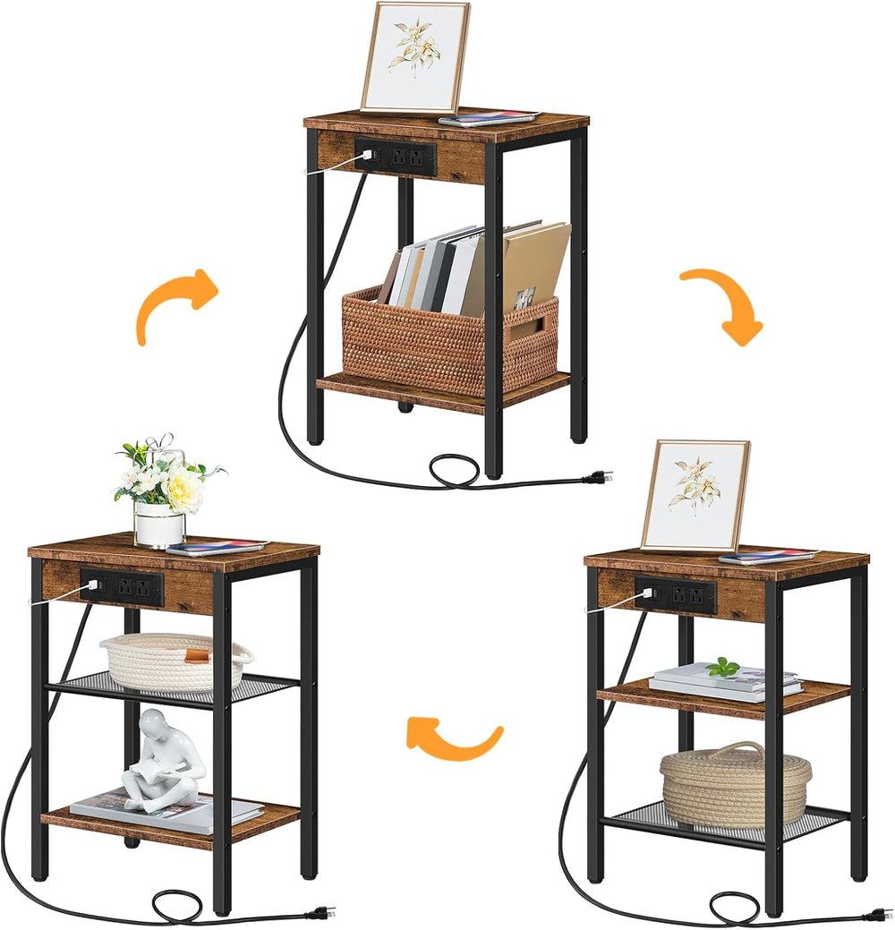 HOOBRO Side Table with Charging Station and USB Port, Small End Table for Sma...