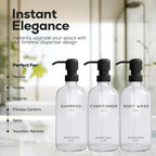 Clear Shampoo and Conditioner Dispenser Set by Brighter Barns - Body Wash, Shampoo Dispenser for Shower with Pump - Refillable Plastic Shower Bottles for Bathroom Decor in Home, Airbnb, Hotel (Clear)