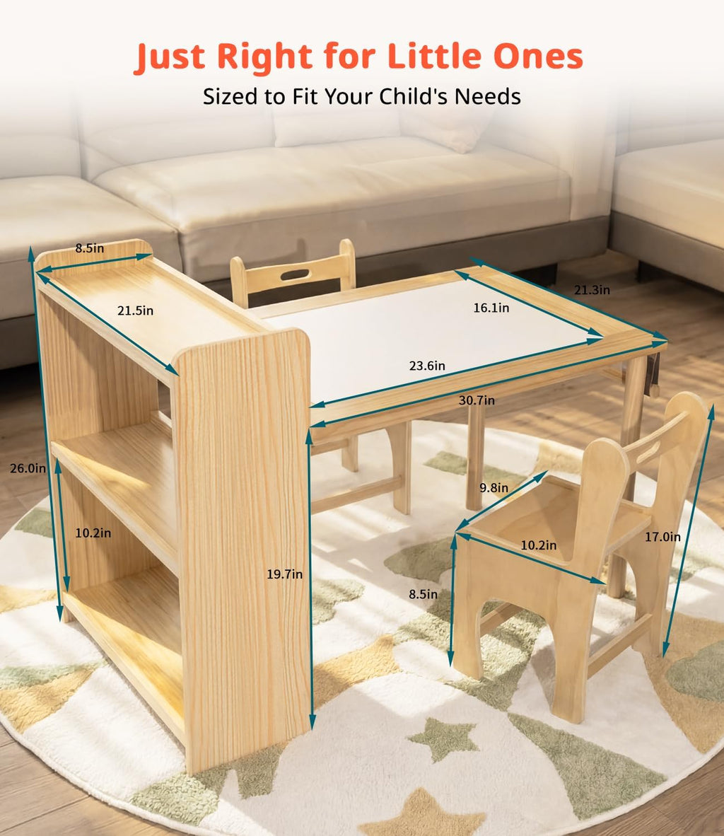 JOIN&JOY Kids Art Table and 2 Chair Set, Multifunctional Craft Table with Storage Shelves, Toddler Activity for Creativity, Drawing, Learning & Playtime | Toddler Activity Desk for Creativity, Drawing, Learning & Playtime