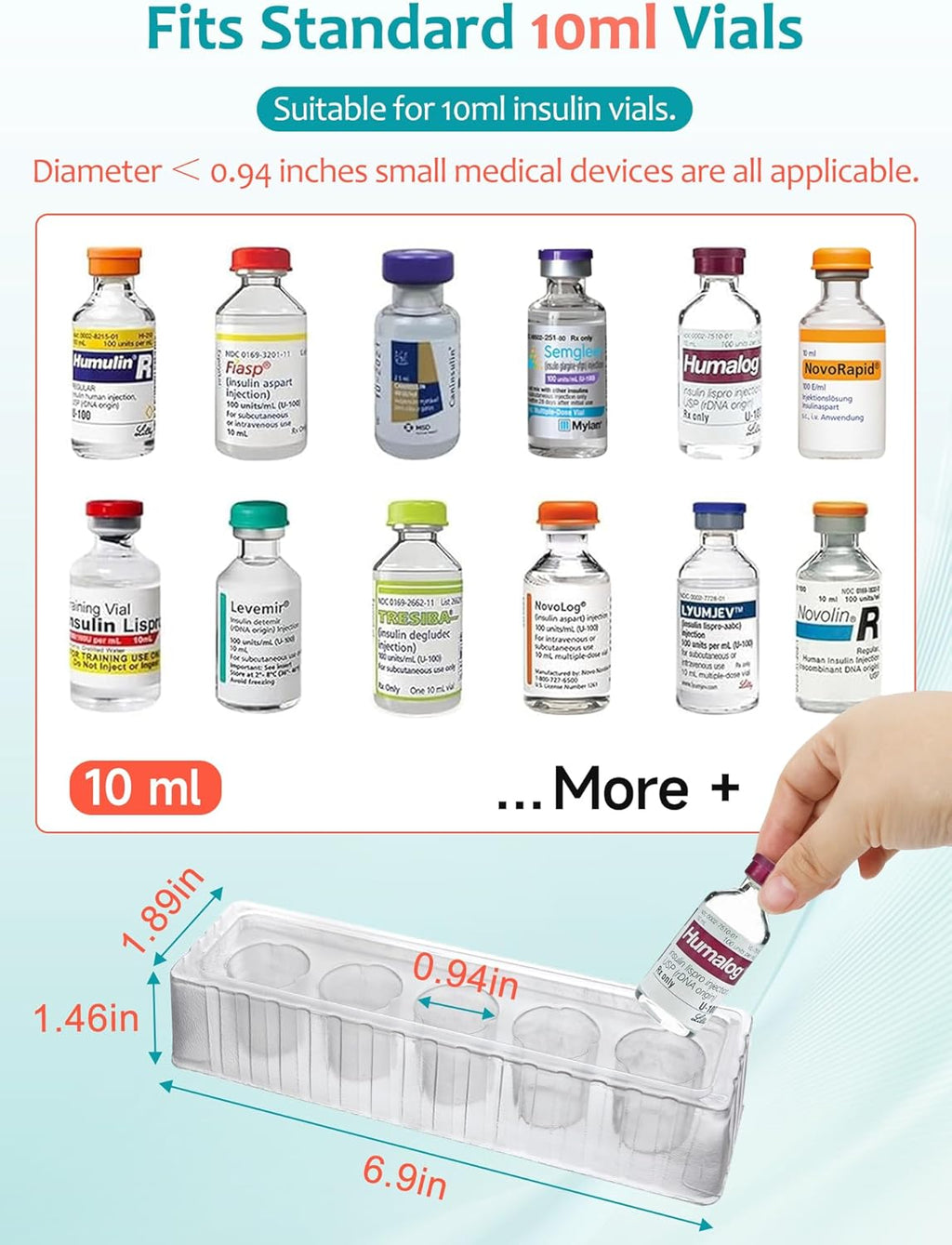 Leng Ke Insulin Refrigerator Storage Caddy - 10ml Peptide Vial Protective Holder for Fridge Wall, Compatible with U-100 Vials 24mm (0.94 Inches) Diameter (1pcs)