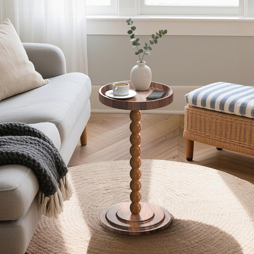 XNSDXV Round Side Table with Solid Wood Leg, Small Drink Table for Small Spac...