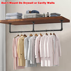 Livabber Industrial Pipe Clothes Rack, Heavy Duty Detachable Iron Garment Rack Wall Mounted, Rustic Saving Space Clothes Bar Multi-Purpose Hanging Rod for Bedroom, Closet, Black (60 Inch)