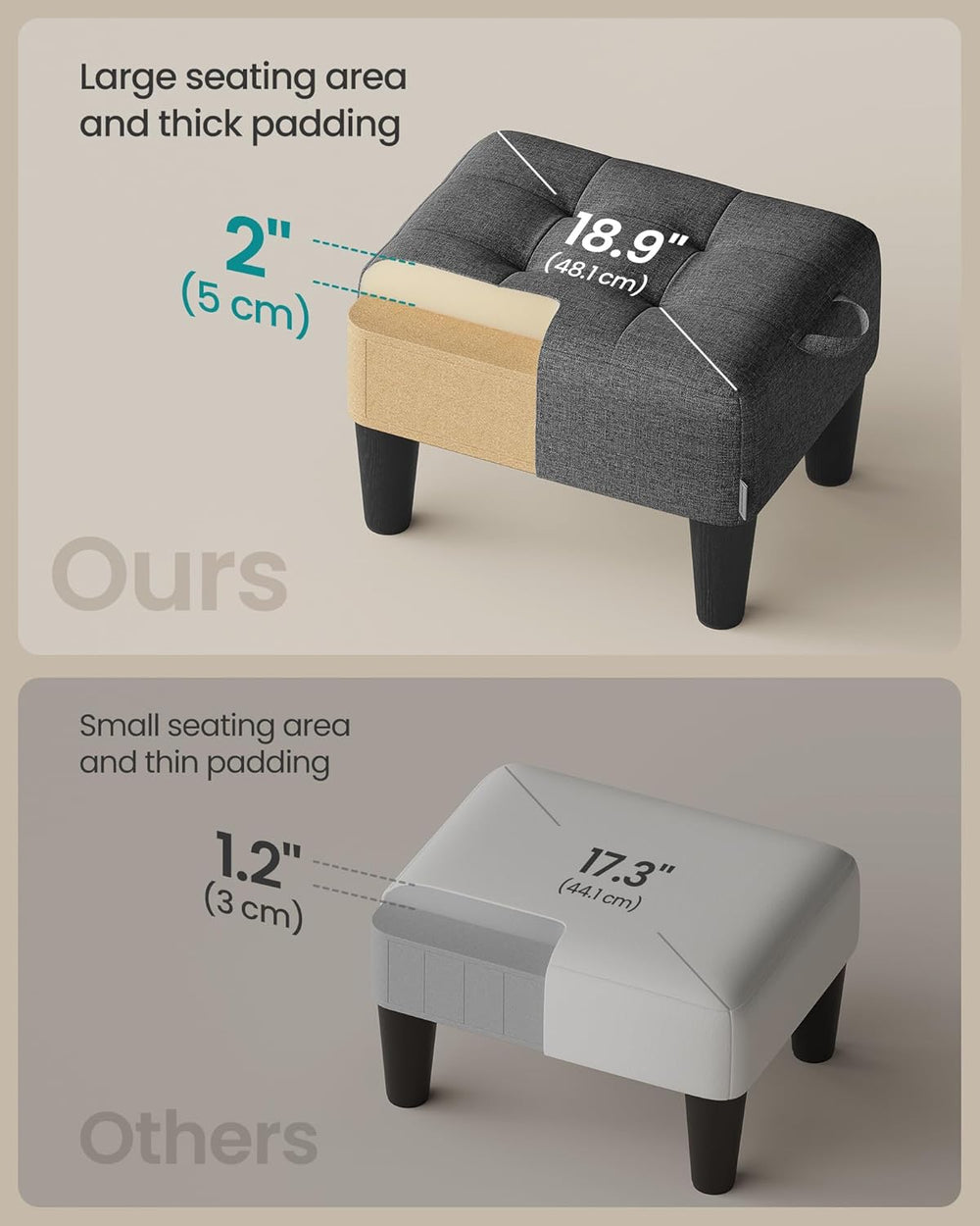 SONGMICS Foot Stool with Legs, Small Footstool Ottoman, Linen-Look Fabric Sea...