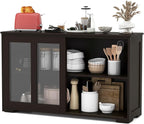 Costzon 2-Pack Wooden Kitchen Storage Cabinet with Adjustable Shelf, Sliding Glass Doors, Accent Coffee Bar Cabinet Console Table for Living Room, Dining Room, Hallway