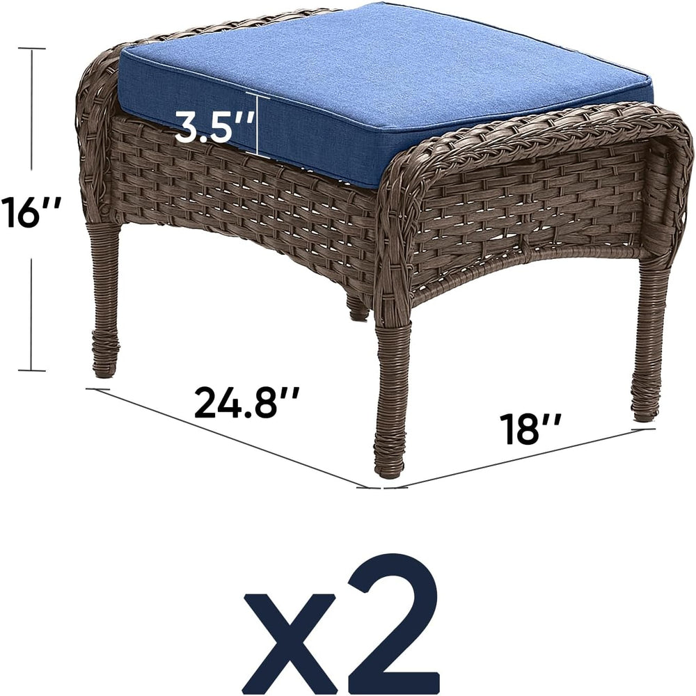 Outdoor Ottomans Patio Footrest Set of 2 - High Back Comfortable Brown Wicker...