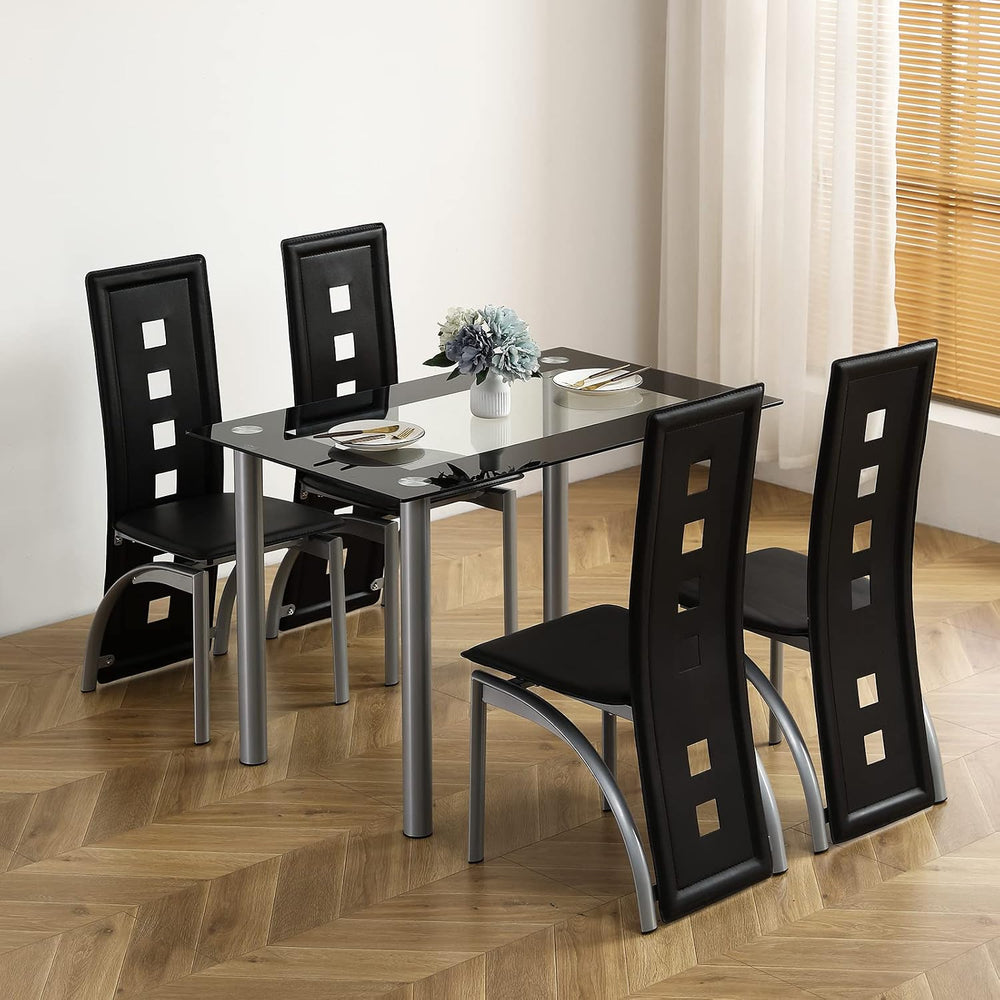 Karl home 5-Piece Glass Dining Table Set with 4 PVC Chairs, Easy Assembly | 4...