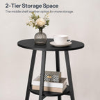 HOOBRO 3 Pieces Round Bar Height Table and Chairs Set, Round Dining Table Set, Pub Table and Chairs for Small Space, 2 Tier Kitchen Table and Bar Stools with Back, Black BB35BT01