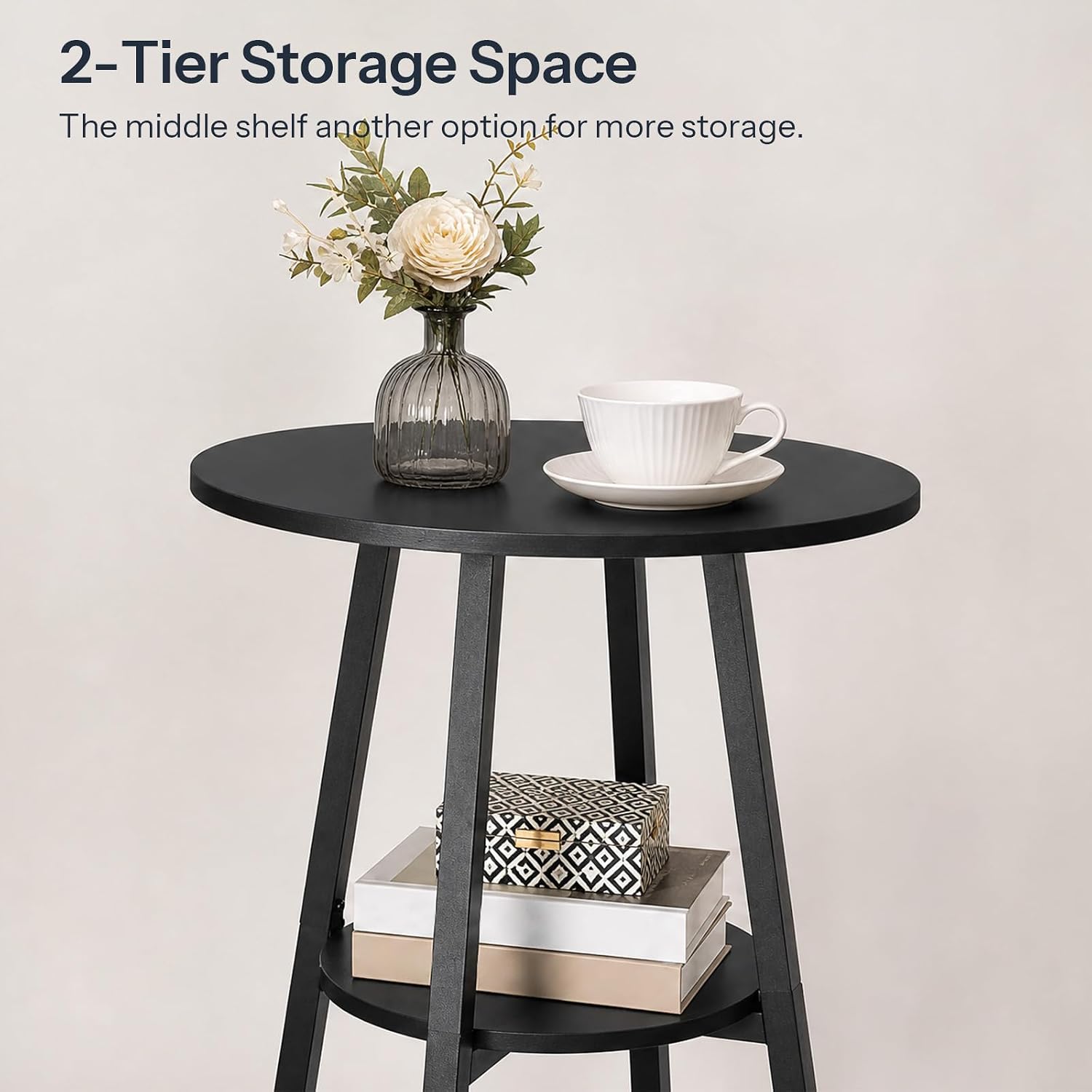 HOOBRO 3 Pieces Round Bar Height Table and Chairs Set, Round Dining Table Set, Pub Table and Chairs for Small Space, 2 Tier Kitchen Table and Bar Stools with Back, Black BB35BT01