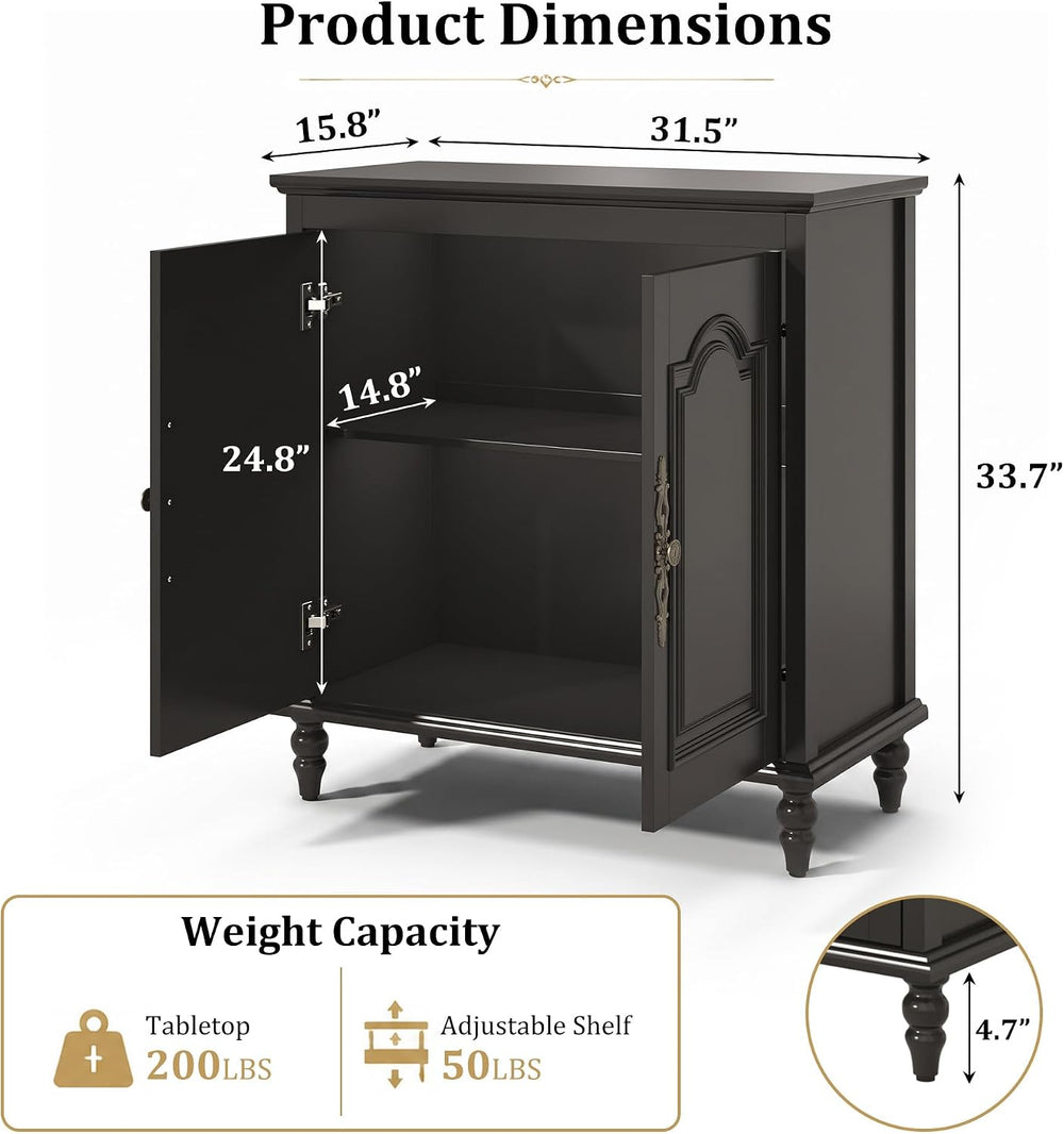 32" Black Buffet Cabinet with Storage, Farmhouse Sideboard Cabinet