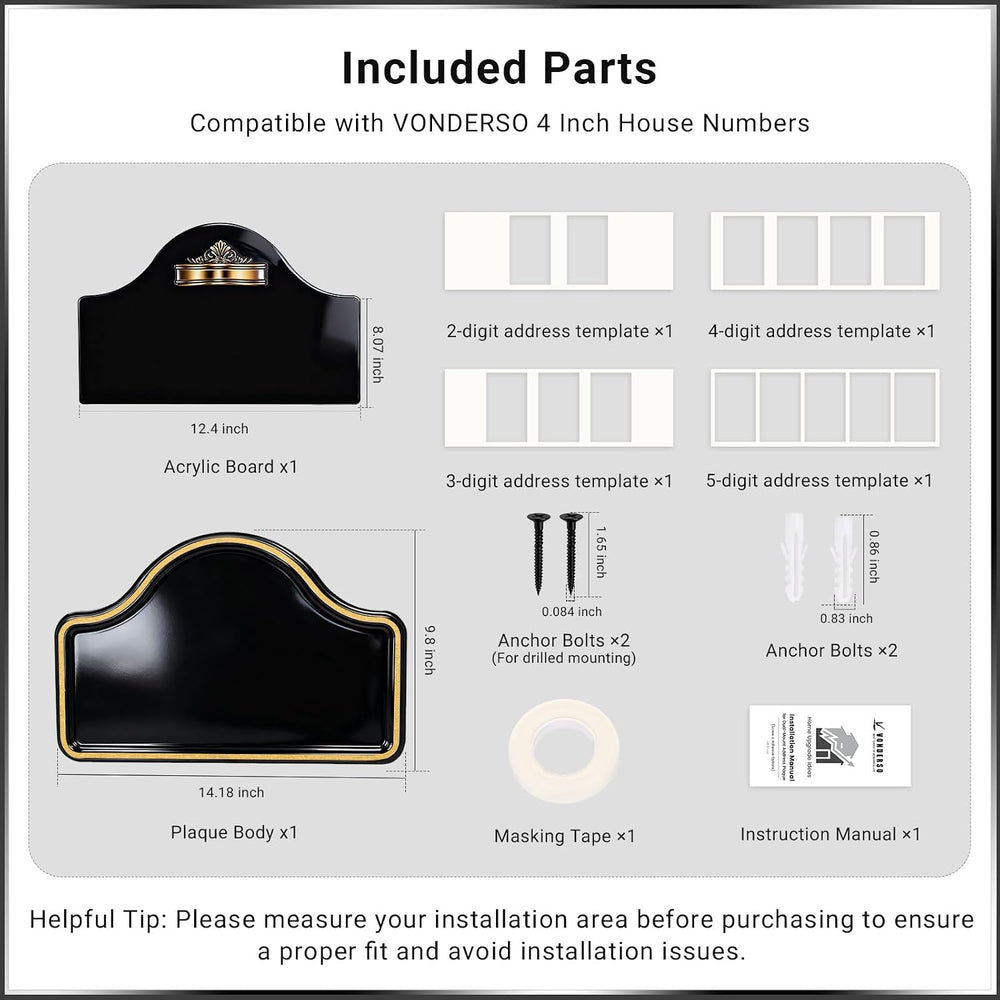 VONDERSO Address Signs for Houses, Self-Adhesive & Pre-Drilled for Easy M...